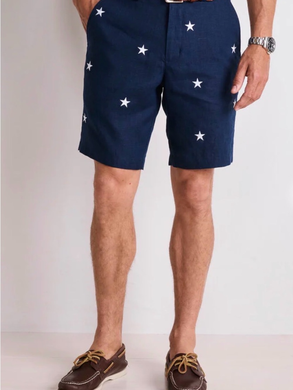 Vineyard Vines Linen Navy Star-Print Linen Shorts - 9” long - 32” waist - NWOT